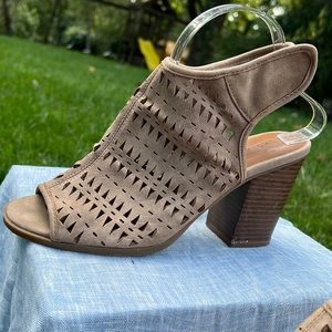 Indigo rd. Tan cutout bootie heels size 8.5. Faux suede with velcro strap